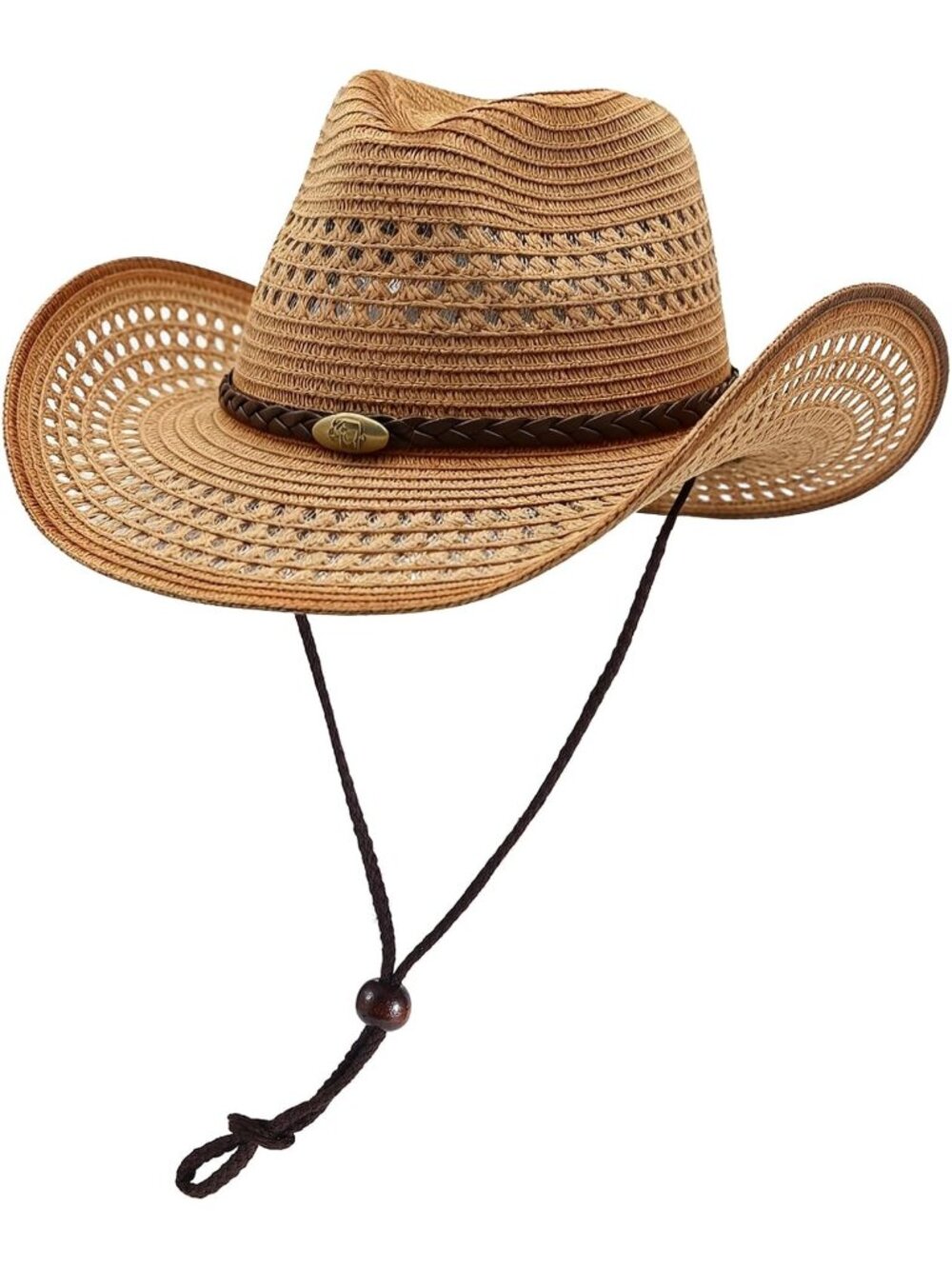 Unisex Khaki Caramel Straw Wide Brim Shapeable Beach Western Cowgirl Cowboy Hat